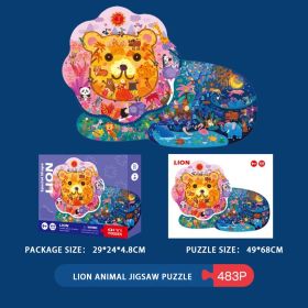 Children's Special-shaped Puzzle 300 Pieces 500 Pieces Animal Dinosaur Irregular Paper Jigsaw Puzzle Family Game Challenging Family Activity Perfect F (Model: Lion)