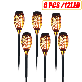 12LED 33LED Solar Flame Torch Lights Outdoor Flickering Waterproof Solar LED Light Garden Terrace Decoration Landscape Lawn Lamp (Emitting Color: 6pcs  12LED)